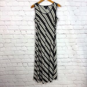 Vintage linen Y2K Striped Black taupe Sleeveless Dress y2K 90’s maxi size vacay